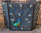 Decorative Peacock Fireplace Screen 3 Panel Iron Mesh Fire Guard 48 X 32 Inches