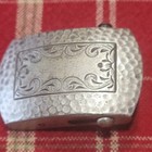 Vtg  Silver Ornate Hammered Belt Buckle  Art Deco Scroll Pattern Military Style 