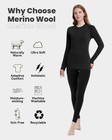 Women 100  Merino Wool Base Layer Sets Thermal Underwear Ski 2pc Top long Johns