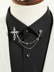 0 62ct White Sapphire Cross Design With Heart   Ball Tassel Chain Collar Clip