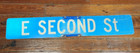 Vintage Road Street Sign E Second St  6 x 36  Embossed Metal Dbl Sided Retired