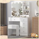 White Vanity Makeup Dressing Table Set With 10 Led Light Mirror And 6 Drawers