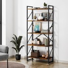 5 Tier Metal Wood Bookshelf Space Saving Bookcase Office Display Storage Shelf