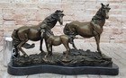 Signed Mene Horse Family Bronze Sculpture Art Deco Marble Base Figurine Figure