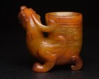 Certified Natural Hetian Jade Hand-carved Exquisite Mythical Beast Jade Cup 1423