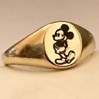 Vintage Mickey Mouse Pinkie Ring Rare Size 3 Gold Tone Plated Disneyana Signed