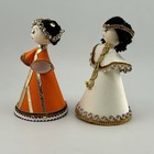 Indian Folk Art Handmade Wood Head Cone Ribbon Dolls Figurines 3    70s Vintage