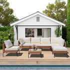 Outdoor Patio Furniture Set Sectional Sofa Rattan Chairs Glass Table Wicker Sofa