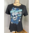 Black Harley-davidson Women s Day Of The Dead Style T-shirt Sugar Skull Floral