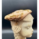 Vintage 1950s 1960s Nat Frank Hat Cap Beaded Rattan Straw Peach Copper