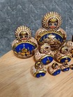Golden Matryoshka Wooden Russian Nesting Dolls 9pc Set Signed Euc