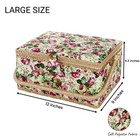 Large Sewing Basket  Vintage Wooden Sewing Box With Removable Tray  Rose Flor   