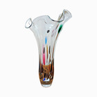 Vintage Murano Art Glass Vase Ruffled Hand Blown Multicolor Swirl Mcm Italy 12 