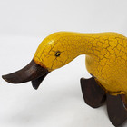 Smith   Hawken Duck Figurine Hand Painted Yellow Crackle Carved Wood Look Rustic