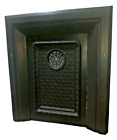 Antique Victorian Cast Iron Fireplace Shield Insert With Hatch   Surround Frame