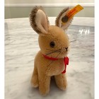 Steiff Sitting Bunny Rabbit Mohair Plush Tan Red Bow 1350 10 Button Ear 6in Toy