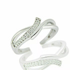 14k White Gold Plated Round Cut Moissanite Adjustable Bypass Toe Ring