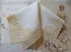 Antique   Vintage Embroidered Net Lace Handkerchief Bridal Wedding Q