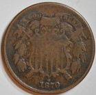 1870 Two Cent Piece  Very Good Condition  Copper  Free Shipping  C7334