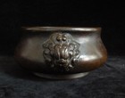 Fine Old Chinese Bronze  foodog  Heads Censer Incense Burner  qianlong  Mark