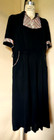 Vtg 1930s  40s Wwii Era Black Rayon Crepe Dress W  Ribbon Stripe Taff Neck