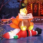 5 Ft Thanksgiving Christmas Inflatable Turkey Sitting On Santa With 3 Led Lights