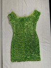 Vintage 90s Hollywood Nites Sequin Mini Dress Size 10 Lime Green Usa Y2k Party