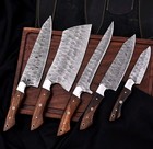 Handmade Damascus Steel Kitchen Knife Set - 5 Piece Chef Knives Rosewood Handle