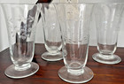 Set Of 4 Vintage Engraved Floral Paneled Parfait Iced Tea Water Glasses-10 Oz