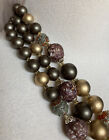 Vintage Japan Necklace 18    Beads 3 Strand Metallic Faux Pearl Sugar Coated Euc
