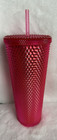 New 2019 Starbucks Hot Pink Studded Tumbler With Straw Holiday 24oz Summer