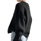 Women V Neck Knitted Sweater Loose Fit Long Sleeve Pullover Casual Tops