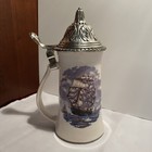 Nelson Mccoy Pottery Clipper Ship Beer Stein Pewter Lidded 9    Tall  Nice  