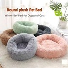Calming Donut Pet Bed Dog Cat Plush Faux Fur Round 26  Soft Warm Washable Fluffy