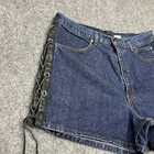 Vtg Harley Davidson Jean Shorts Laced Up Sides Leather Womens Size 16 Blue Denim
