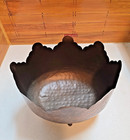 Vintage Hammered Copper 3-legged Planter Pot  Scalloped Crown Edge
