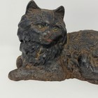 Vintage Cast Iron Laying Down Black Cat Doorstop 10  Signed Iron Art