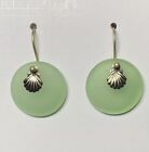 Green Sea Glass Earrings Matte Gold French Hook