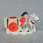 Vintage Porcelain Pin Cushion Figurine Man Donkey Cart Hand Painted Japan