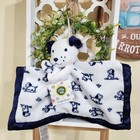 Little Me Navy Blue White Puppy Dog Lovey Security Blanket Satin Back Boys