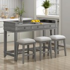 4-piece Dining Table Set For 3 retro Kitchen Table   Stools Set W storage Drawer