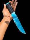 11  Handcrafted Ocean Blue Sunshine Glass Crystal Knife     Knapped Style 