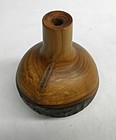 Vintage Signed Burl Wood Bud Vase Hand Carved Round Ball Base 6  Cottagecore