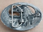 Vintage Silver Tone Diamond Cut Eagle Head W  Turquoise   Coral Ejc Belt Buckle