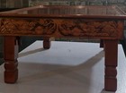 Asian Korean Red Low Profile Folding Legs Carved Wood Coffee Tea Table   Vintage