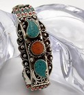 Southwestern native American Style Turquoise   Coral Bracelet  Tibetan 7 25   