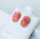 Beautiful 14k Gold  Natural Pink Coral Hand Carved Rose Flower Stud Earrings New