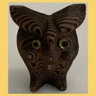 Vtg Mcm Hand Carved Wooden Owl W yellow Eyes - Swirled Wood - 2    X 2   