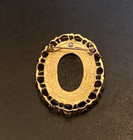 Vtg Victorian Style Brooch Porcelain Oval Cameo Black Gold Tone Girl Flowers Mcm