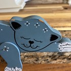 Vtg Hand Painted Wooden Cat Shelf Sitter Blue Folk Art Cottagecore Grannycore